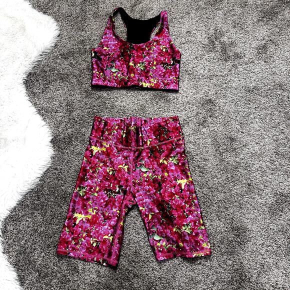 Terez New York Sports Bra and Short Floral Pink Set Size: Small - Picture 1 of 7